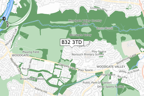 B32 3TD map - small scale - OS Open Zoomstack (Ordnance Survey)