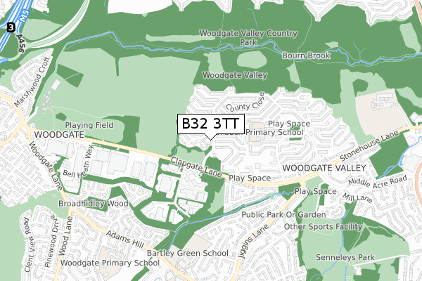 B32 3TT map - small scale - OS Open Zoomstack (Ordnance Survey)