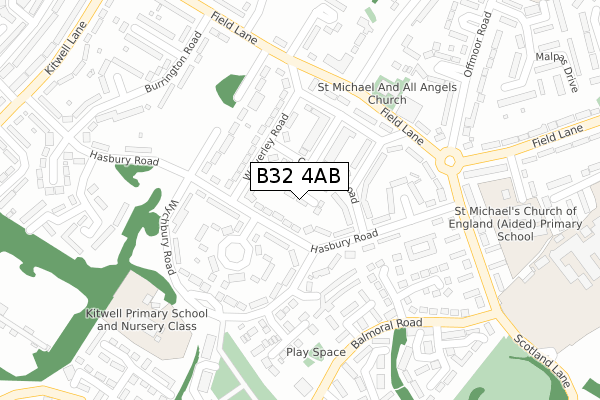 B32 4AB map - large scale - OS Open Zoomstack (Ordnance Survey)