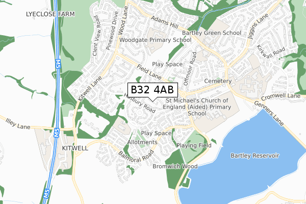 B32 4AB map - small scale - OS Open Zoomstack (Ordnance Survey)