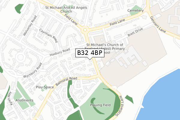 B32 4BP map - large scale - OS Open Zoomstack (Ordnance Survey)