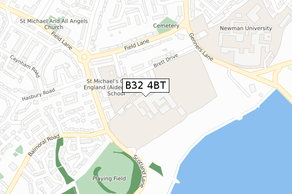 B32 4BT map - large scale - OS Open Zoomstack (Ordnance Survey)