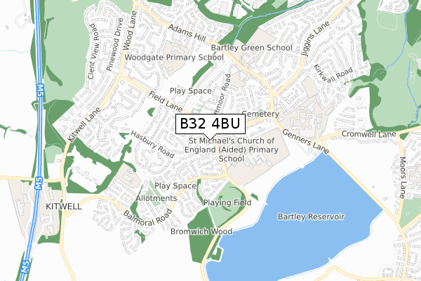 B32 4BU map - small scale - OS Open Zoomstack (Ordnance Survey)