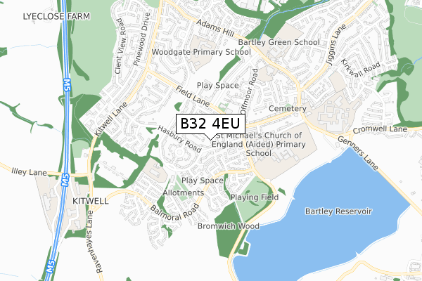 B32 4EU map - small scale - OS Open Zoomstack (Ordnance Survey)