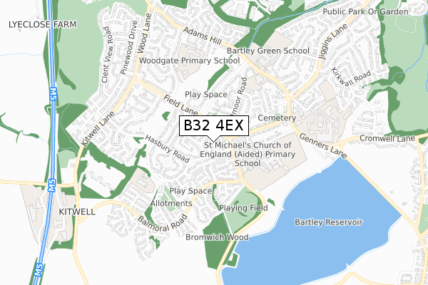 B32 4EX map - small scale - OS Open Zoomstack (Ordnance Survey)