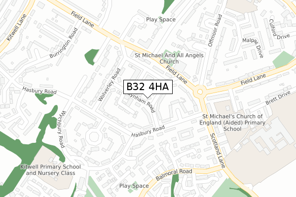 B32 4HA map - large scale - OS Open Zoomstack (Ordnance Survey)
