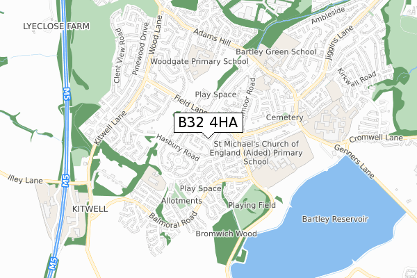 B32 4HA map - small scale - OS Open Zoomstack (Ordnance Survey)