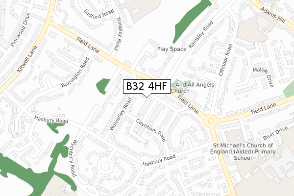 B32 4HF map - large scale - OS Open Zoomstack (Ordnance Survey)