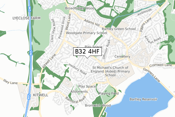 B32 4HF map - small scale - OS Open Zoomstack (Ordnance Survey)