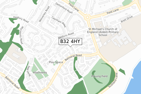 B32 4HY map - large scale - OS Open Zoomstack (Ordnance Survey) B32 4HY map - large scale - OS Open Zoomstack (Ordnance Survey)