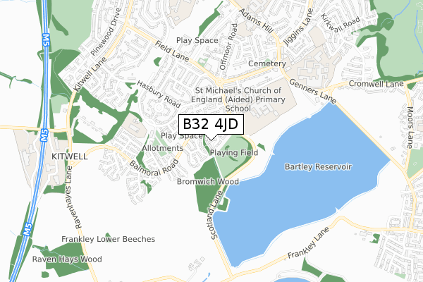 B32 4JD map - small scale - OS Open Zoomstack (Ordnance Survey)