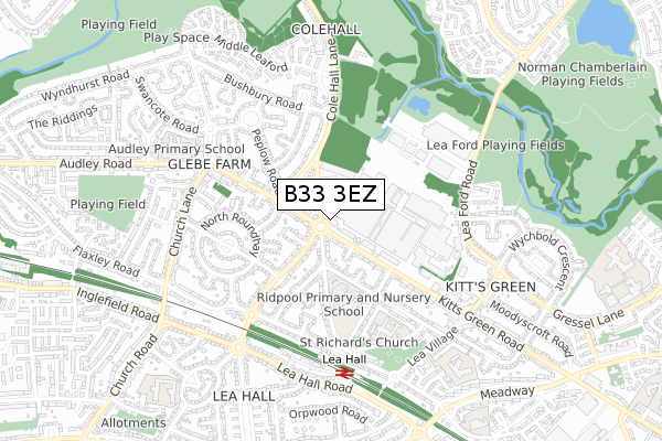 B33 3EZ map - small scale - OS Open Zoomstack (Ordnance Survey)