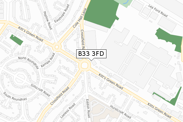 B33 3FD map - large scale - OS Open Zoomstack (Ordnance Survey)