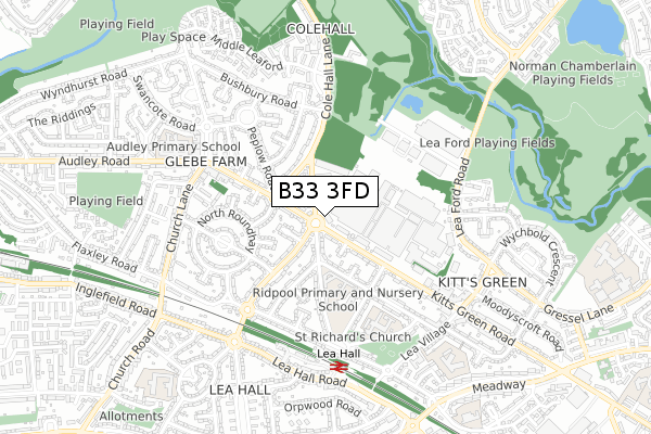 B33 3FD map - small scale - OS Open Zoomstack (Ordnance Survey)