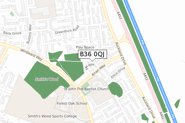 B36 0QJ map - large scale - OS Open Zoomstack (Ordnance Survey)