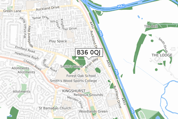 B36 0QJ map - small scale - OS Open Zoomstack (Ordnance Survey)