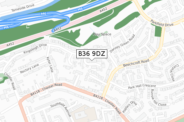 B36 9DZ map - large scale - OS Open Zoomstack (Ordnance Survey)