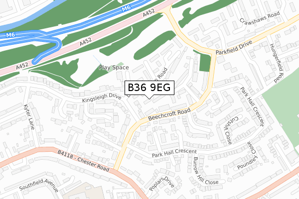 B36 9EG map - large scale - OS Open Zoomstack (Ordnance Survey)