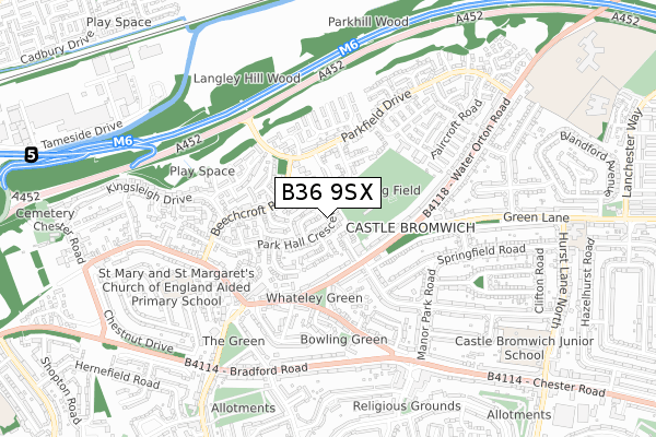 B36 9SX map - small scale - OS Open Zoomstack (Ordnance Survey)