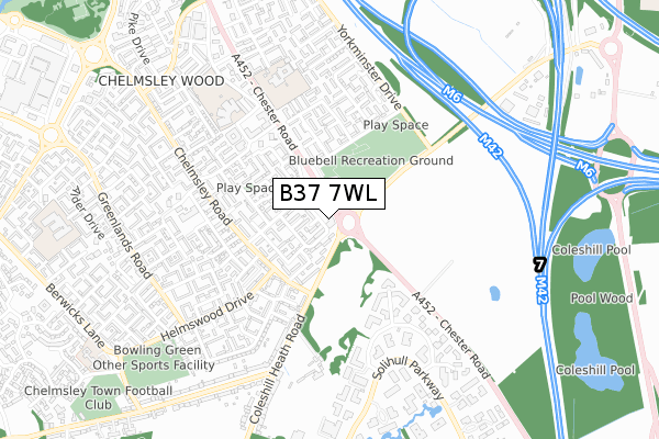 B37 7WL map - small scale - OS Open Zoomstack (Ordnance Survey)