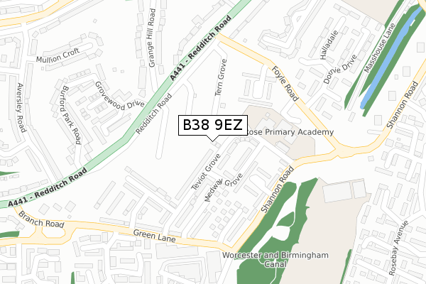 B38 9EZ map - large scale - OS Open Zoomstack (Ordnance Survey)