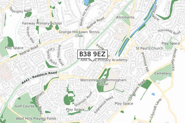 B38 9EZ map - small scale - OS Open Zoomstack (Ordnance Survey)