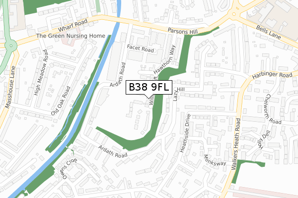 B38 9FL map - large scale - OS Open Zoomstack (Ordnance Survey)