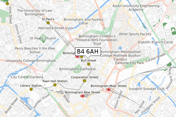 B4 6AH map - small scale - OS Open Zoomstack (Ordnance Survey)