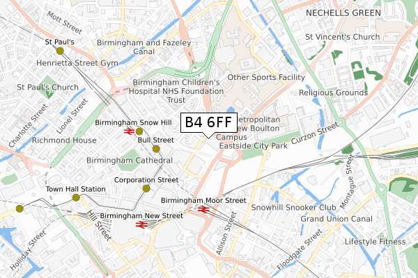 B4 6FF map - small scale - OS Open Zoomstack (Ordnance Survey)
