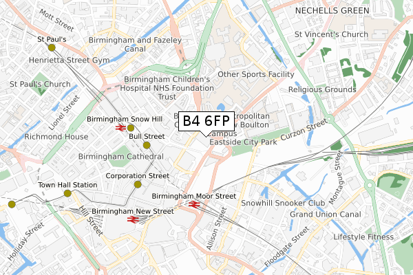 B4 6FP map - small scale - OS Open Zoomstack (Ordnance Survey)