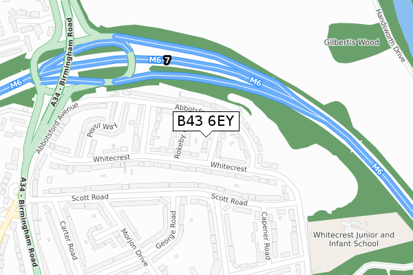 B43 6EY map - large scale - OS Open Zoomstack (Ordnance Survey)