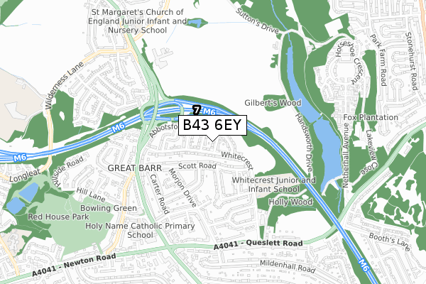 B43 6EY map - small scale - OS Open Zoomstack (Ordnance Survey)