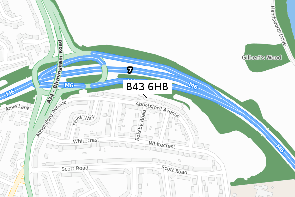 B43 6HB map - large scale - OS Open Zoomstack (Ordnance Survey)