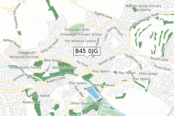B45 0JG map - small scale - OS Open Zoomstack (Ordnance Survey)