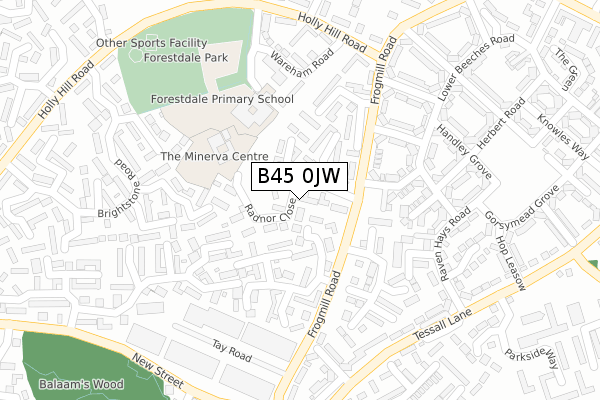 B45 0JW map - large scale - OS Open Zoomstack (Ordnance Survey)