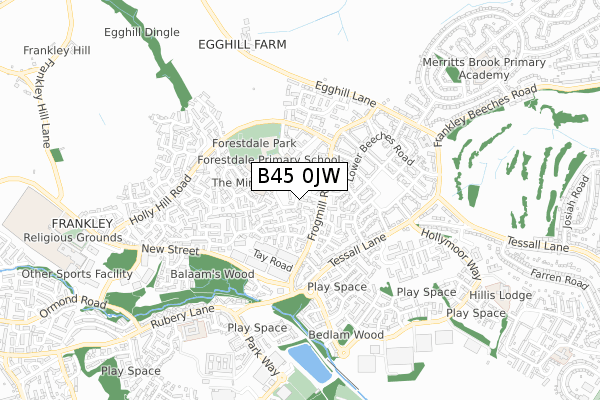B45 0JW map - small scale - OS Open Zoomstack (Ordnance Survey)