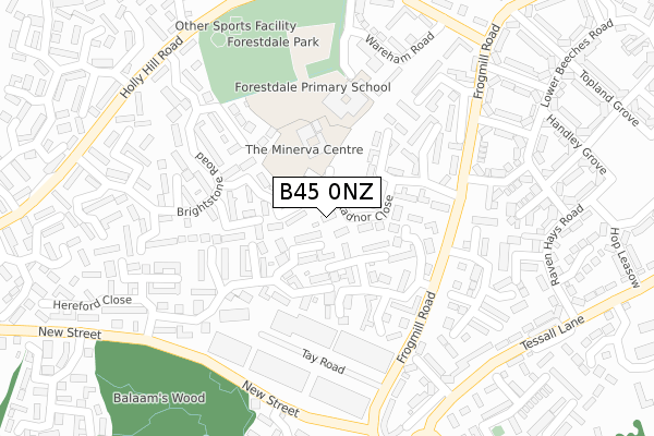 B45 0NZ map - large scale - OS Open Zoomstack (Ordnance Survey)