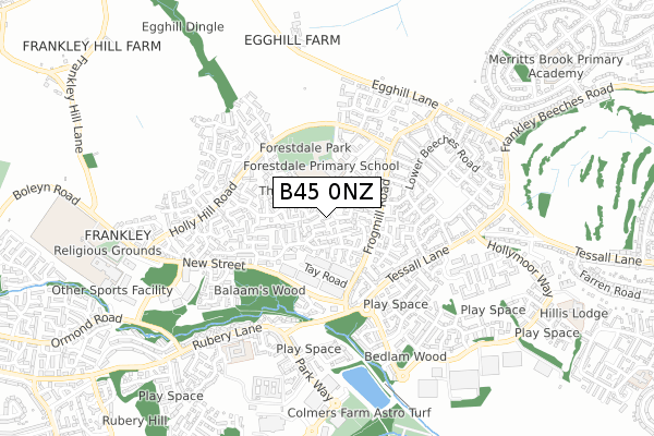 B45 0NZ map - small scale - OS Open Zoomstack (Ordnance Survey)