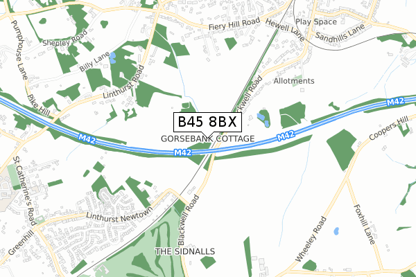 B45 8BX map - small scale - OS Open Zoomstack (Ordnance Survey)