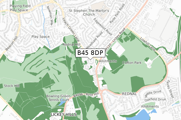 B45 8DP map - small scale - OS Open Zoomstack (Ordnance Survey)