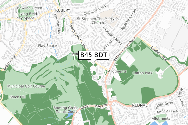 B45 8DT map - small scale - OS Open Zoomstack (Ordnance Survey)