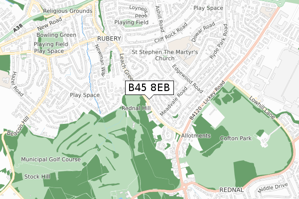 B45 8EB map - small scale - OS Open Zoomstack (Ordnance Survey)