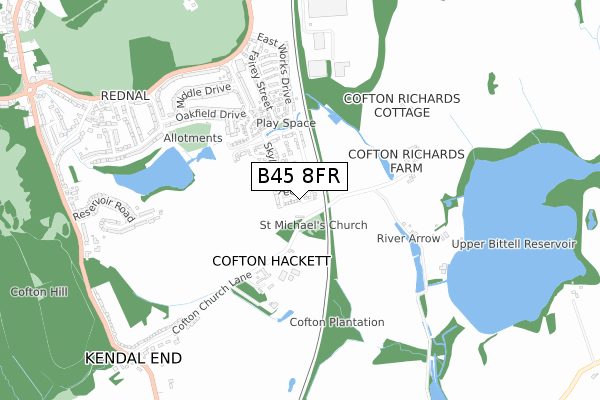 B45 8FR map - small scale - OS Open Zoomstack (Ordnance Survey)