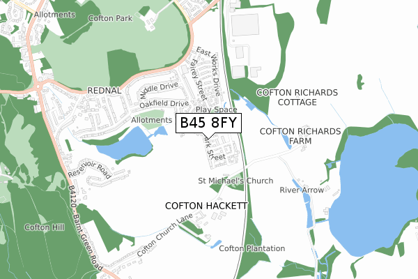 B45 8FY map - small scale - OS Open Zoomstack (Ordnance Survey)