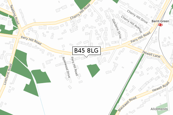 B45 8LG map - large scale - OS Open Zoomstack (Ordnance Survey)