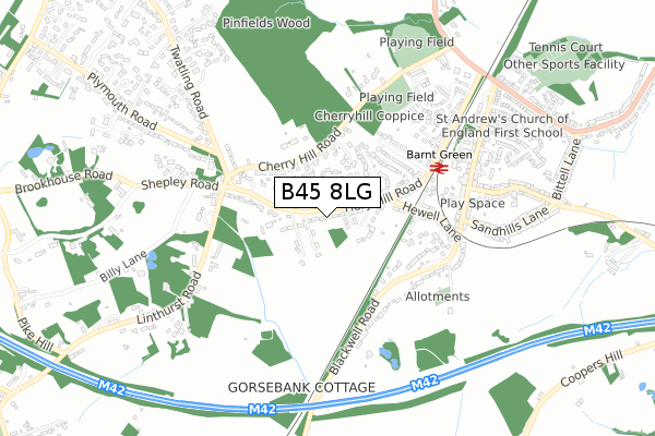 B45 8LG map - small scale - OS Open Zoomstack (Ordnance Survey)