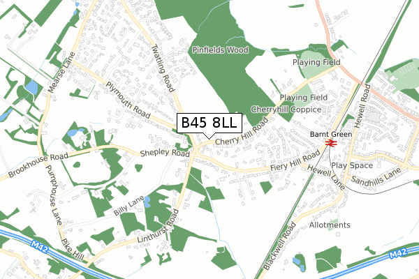 B45 8LL map - small scale - OS Open Zoomstack (Ordnance Survey)