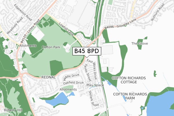 B45 8PD map - small scale - OS Open Zoomstack (Ordnance Survey)