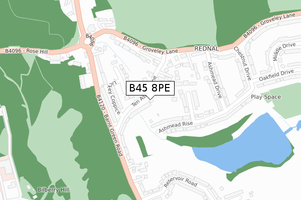B45 8PE map - large scale - OS Open Zoomstack (Ordnance Survey)