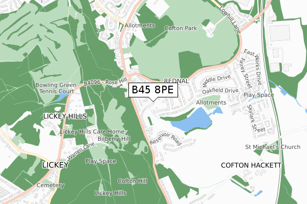 B45 8PE map - small scale - OS Open Zoomstack (Ordnance Survey)